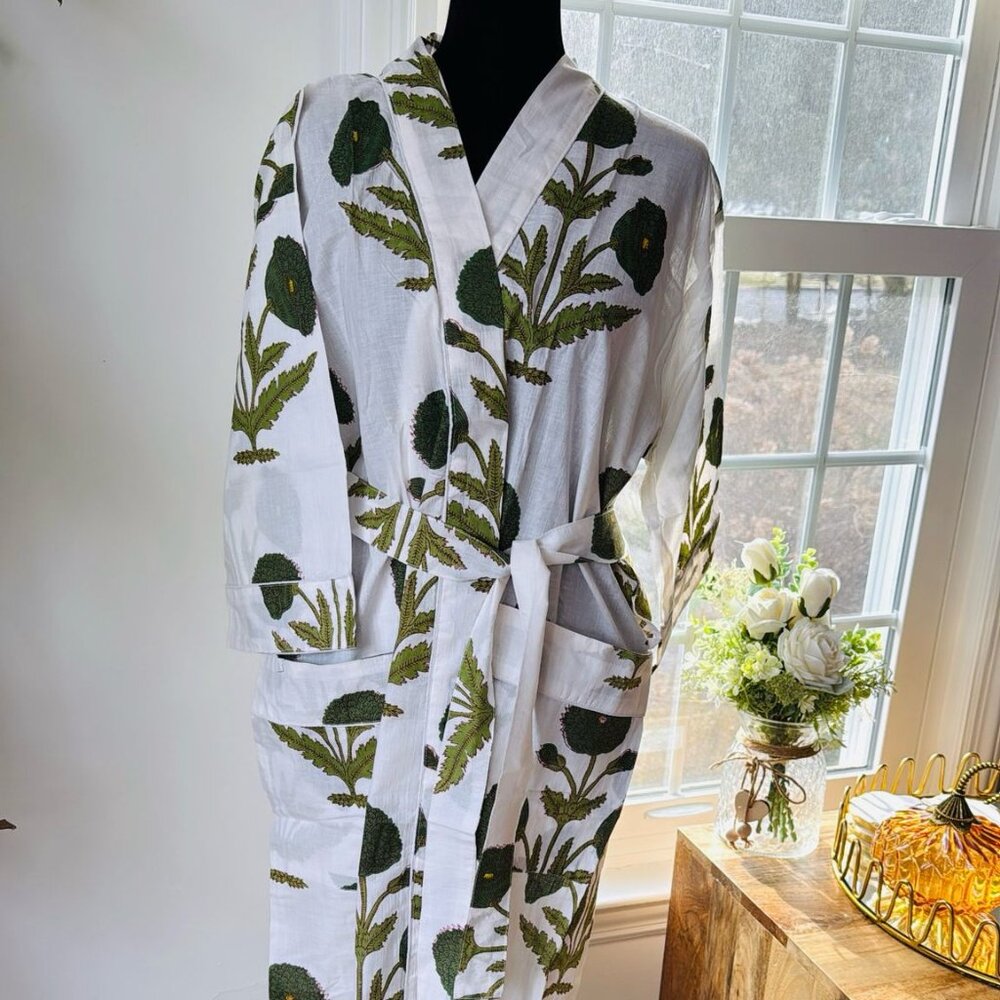 BRAND NEW Cotton Kimono Robe Dressing Gown Block Print Bridesmaid Bath R…